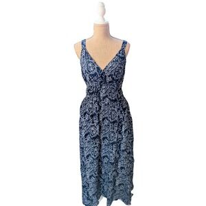 Universal‎ Thread Navy White Paisley Maxi Dress V Neck Smocked Waist Size M